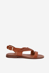 Ladies sandals made of natural leather on a flat heel Zazoo 3564 Camel