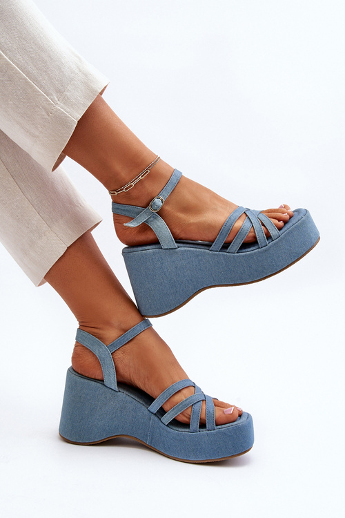 Damskie Sandały Na Platformie I Koturnie Niebieskie Oporia FF-20