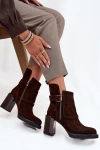 Ankle boots made of natural suede on a block heel with a buckle Vinceza 91152 chocolate