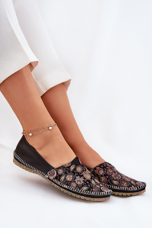 Leather Patterned Ballet Flats Maciejka T1929-71 Black