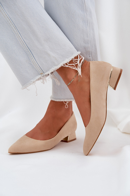 Low Heel Pumps With Pointed Toes Beige Terilara
