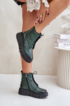 Zazoo 60472 Leather Ankle Boots On Platform And Wedge Dark Green