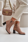 Warm Eco Suede Women's Ankle Boots With Heel Zip Fastening Brown Erillia