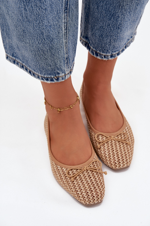 Damskie Plecione Baleriny Z Kokardką Camel Belirra 