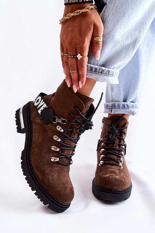 Botki Zamsz Ocieplane Pasek Ciemnobrązowe Aurelio