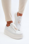 Women's Leather Platform Sneakers With Teddy Bear White Vinceza 66641