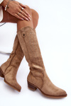 Low Heel Cowboy Boots Suede Beige Lunah 