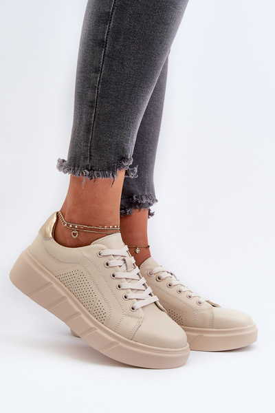 Sneakersy Skóra Naturalna Platforma Damskie Beżowe Gatira 24SP18-6872