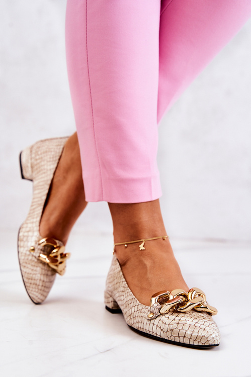 Leather Laquered Snakeskin Pumps Beige Elissabeth