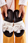 Classic Women's Leather Slippers With A Bow White Dessy