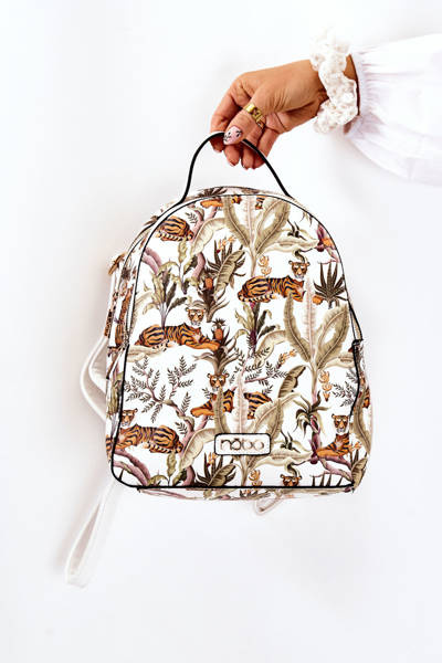 Women's Leather Backpack NOBO M3170-CM00 White Tigers