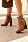 Suede Boots with a Buckle on Heel Brown Eftane