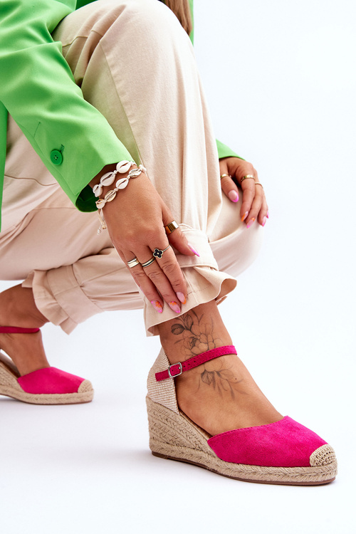Sandałki Espadryle Zamsz Koturn Fuksja Cammer