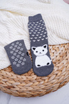 Women's Non-Slip Socks Warm Grey with Cat