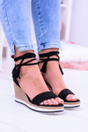 Women's Black Platter Anchor Sandals