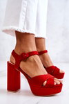 Suede Heeled Sandals Red Semilla