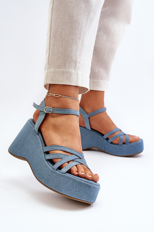 Damskie Sandały Na Platformie I Koturnie Niebieskie Oporia FF-20