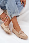 Women's eco suede moccasins with decoration beige Seathra