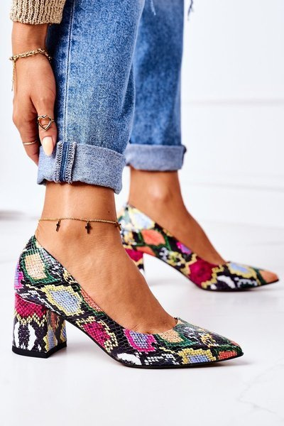 Leather Pumps With A Snake Pattern Lewski Shoes 2801 Colorful