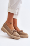 Women's Suede Moccasins with Decoration Beige Zazoo 3429/W