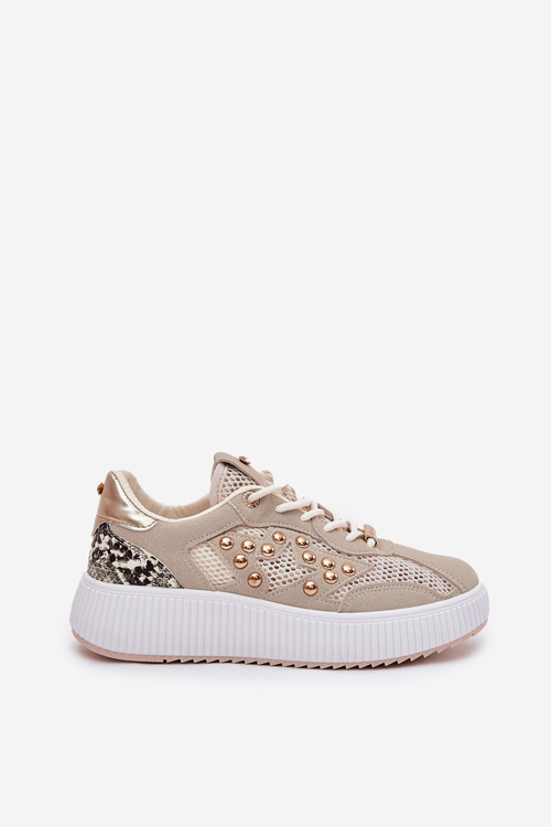 Women's Sports Shoes With Mesh And Studs Beige Ogalda