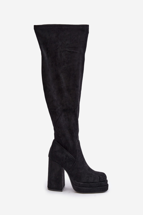 Kozaki Za Kolano Obcas Słupek Platforma Eko Zamsz Czarne Nadelian