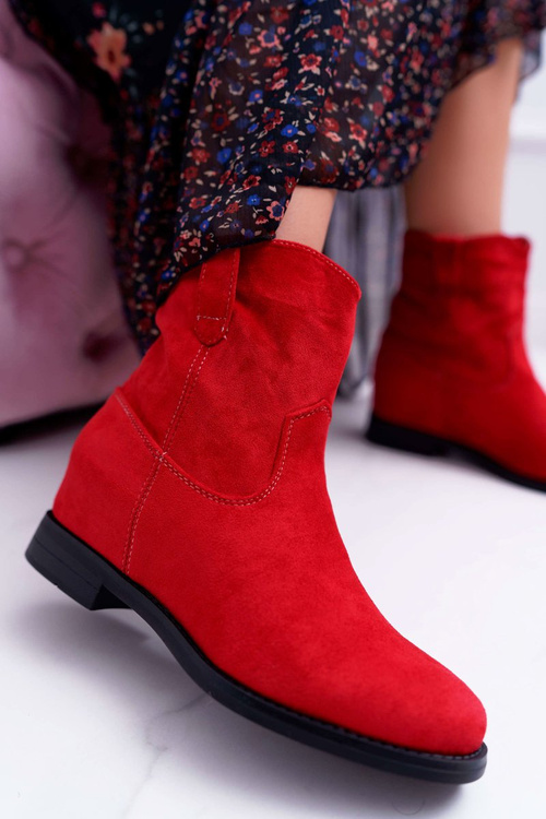 Women's Booties On Stiletto Heel Flat Heel Warmed Over The Ankle Red Demini