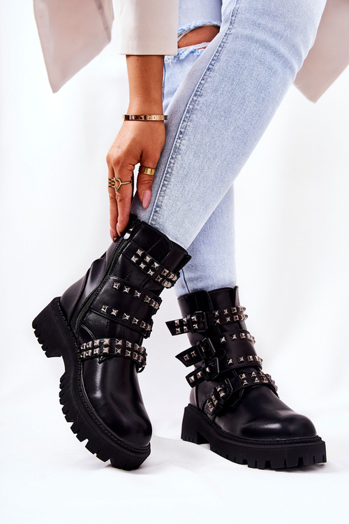 Strapless Worker Boots with studs Black Brenna