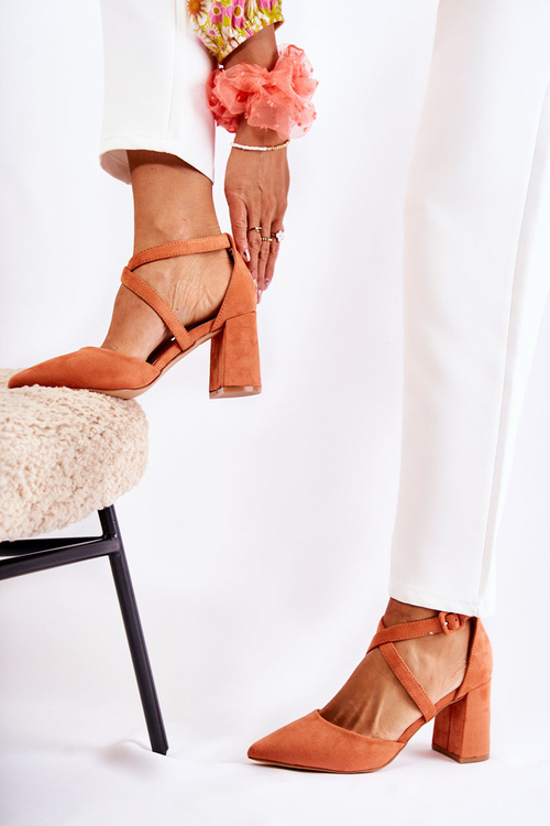 Sandałki Na Słupku Modne Pomarańczowe Sinari