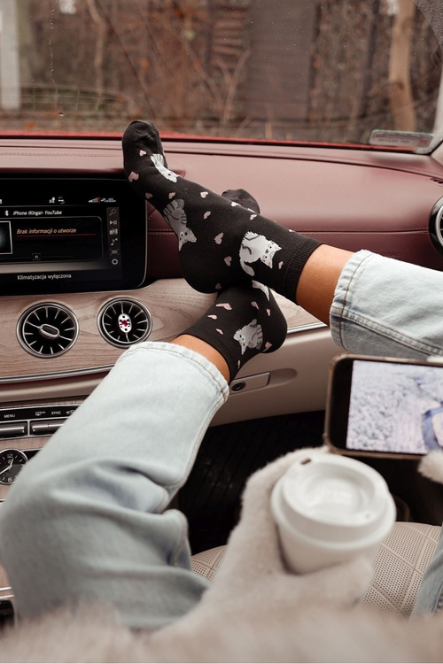 Women's Socks Cats and Hearts Black