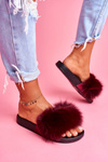 Women's Flip Flops with Natural Fur Dark Red Naturis