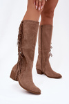 Women's cowboy boots with heels with fringes lined khaki Firlina