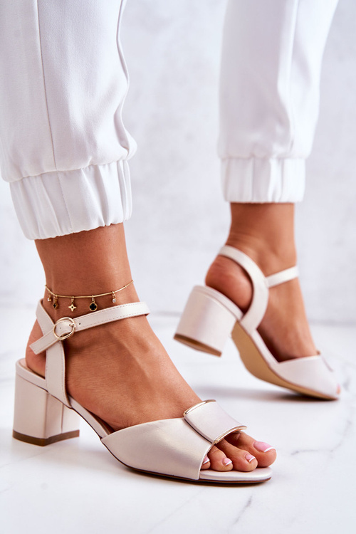 Leather Sandals On High Heel Beige Lorisa
