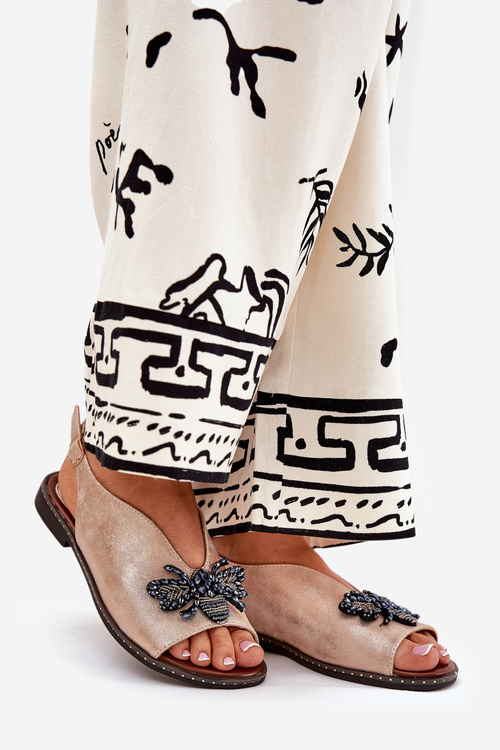 Sparkling Women's Sandals With Decoration Flat Pink Gold Russona