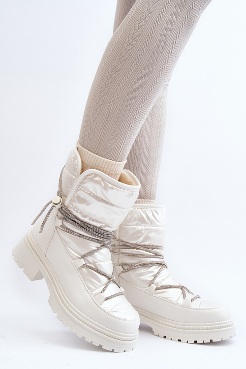 Śniegowce Damskie Ozdobne Wiązanie Białe Rilana NS363