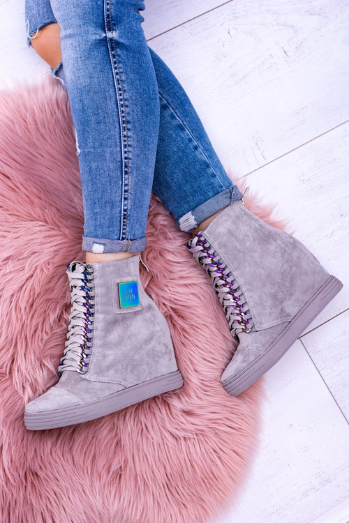 Women's Lu Boo Grey Suede Sneakers with Iridescent Monica Chains