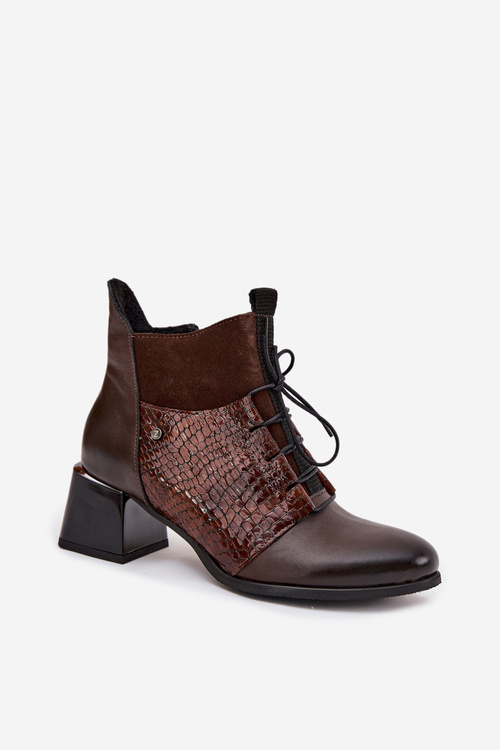 Zazoo 60503 Leather Ankle Boots with Heels Heated Chocolate