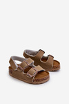 Children's Sandals on Cork Platform with Velcro Closure in Khaki Rorria