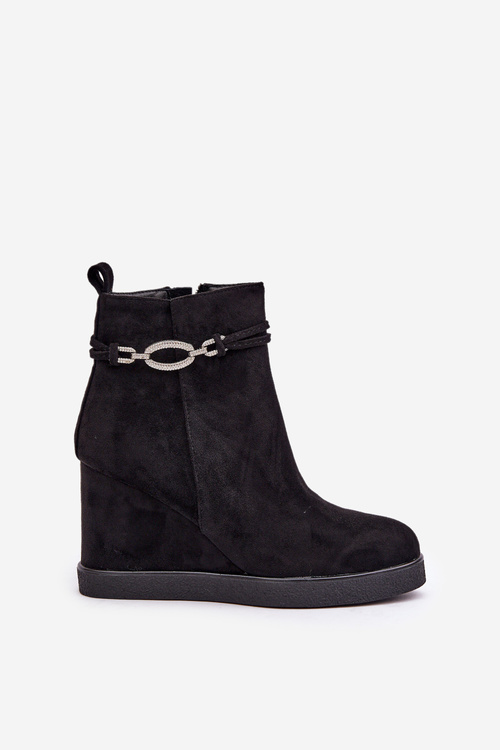 Wedge Ankle Boots With Decorative Strap Black Kaiviana