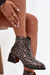 Leather Women's Block Heel Boots with Lining Leopard Pattern D&A CR52-622 Black-Gold