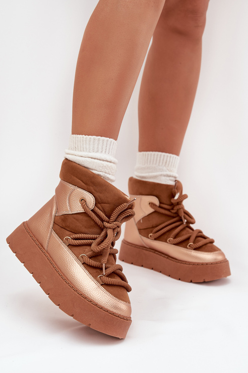 Low Women’s Snow Boots Lined With Fur And Thick Laces Camel Xarina