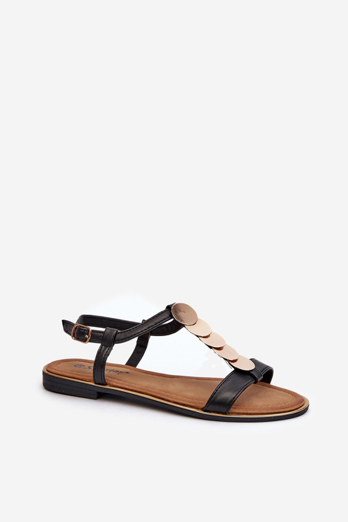 Damskie Sandały Płaskie Eko Skóra Czarne Jeritellia