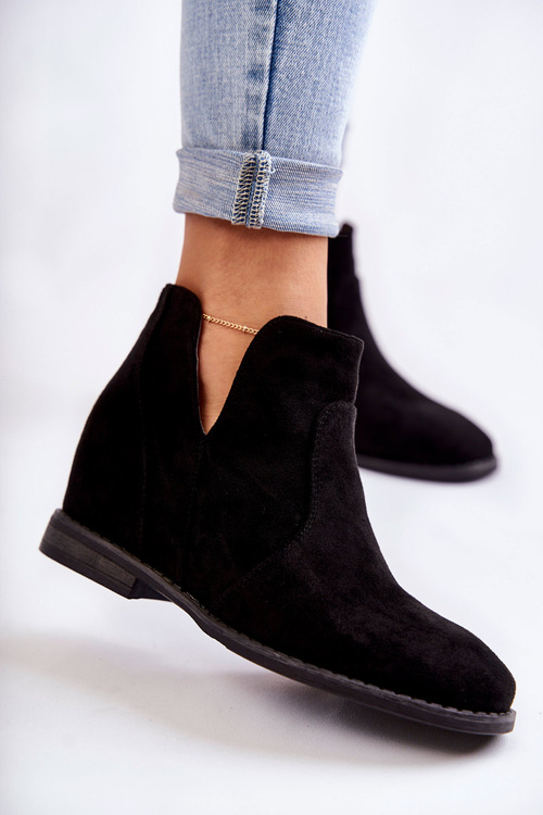 Botki Zamsz Wycięcia Płaski Obcas Czarne Henriette