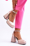 Fashionable Pumps On Massive Heels With Zircons Beige Adel