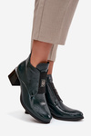 Leather Patent Ankle Boots with Decorative Detail Insulated Zazoo 60560 Dark Green
