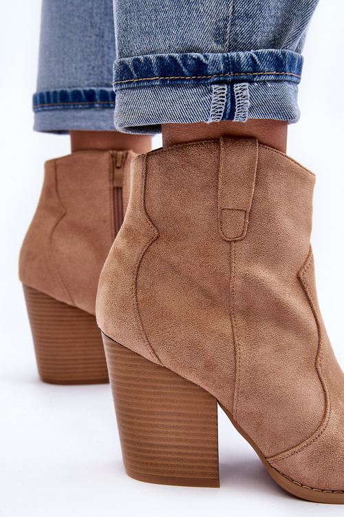 Suede Cowboy Boots On Heel Beige Lotoune