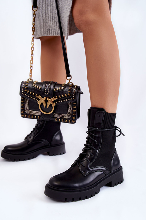 Leather Socks Lace-up Boots Black Riston