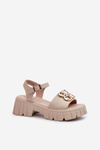 Women's Leather Sandals with Gold Decoration Beige Vinceza 7910