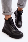 Women's Leather Platform Boots with Fleece Lining Black Lemar Jevette