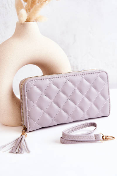 Large Fringed Quilted Wallet Grey Selley